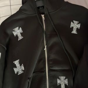 Cross Rhine Stone Black Hoodie